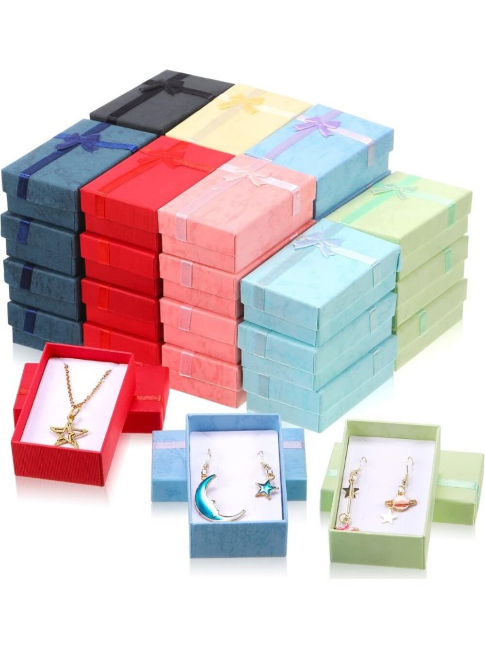 96 Pcs Jewelry Gift Box Set with Ribbon Bow - Perfect for Rings & Earrings
